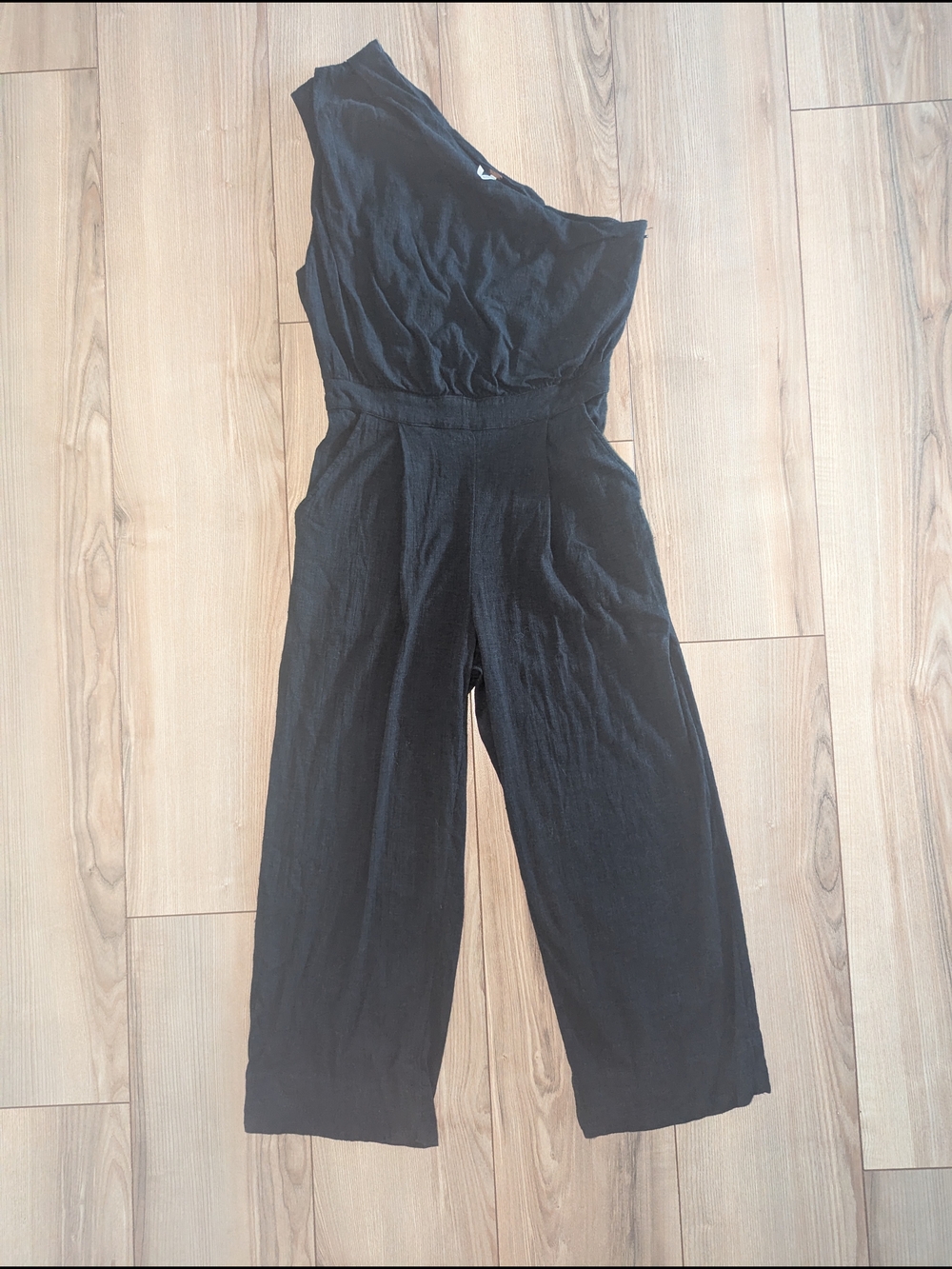 Free People Black One-Shoulder Wide-Leg Jumpsuit